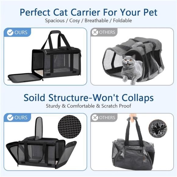 Cat Carrier, Large Cat Carrier for Small Medium Dogs Cats, Foldable Soft-Sided - Picture 5 of 7